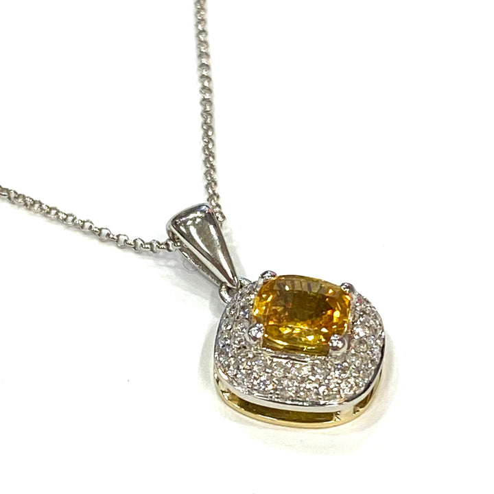 Yellow Sapphire Diamond 18K White Gold & Yellow Gold Pendant & Chain