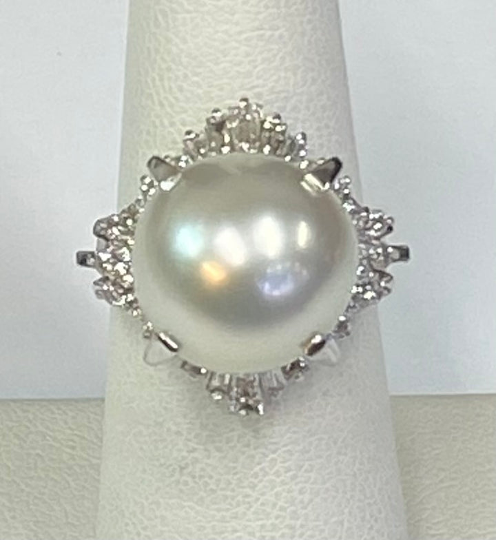 South Sea Pearl Diamond Platinum Ring