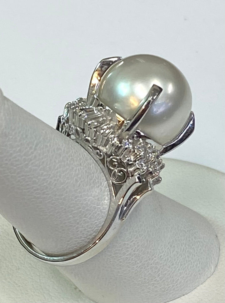 South Sea Pearl Diamond Platinum Ring