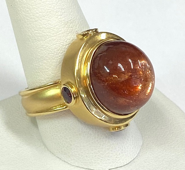 Sunstone Amethyst Garnet 18K Yellow Gold Ring