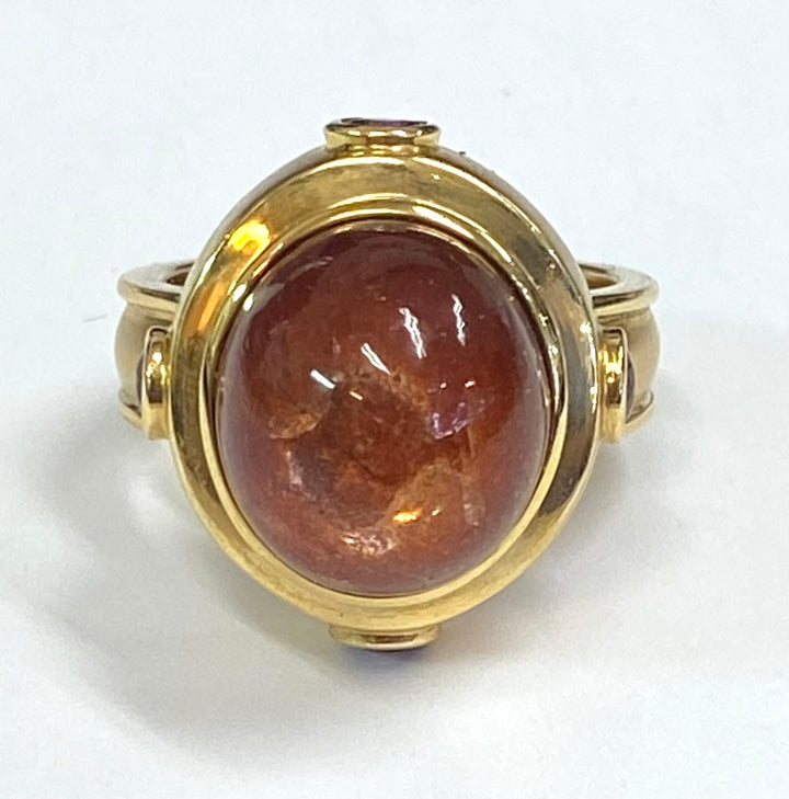 Sunstone Amethyst Garnet 18K Yellow Gold Ring