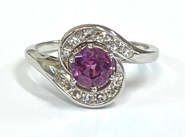 Pink Sapphire Diamond 18K White Gold Ring