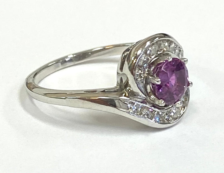 Pink Sapphire Diamond 18K White Gold Ring