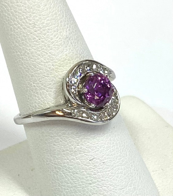 Pink Sapphire Diamond 18K White Gold Ring