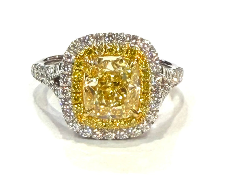 Fancy Yellow & Colorless Diamond 18K White Gold Ring
