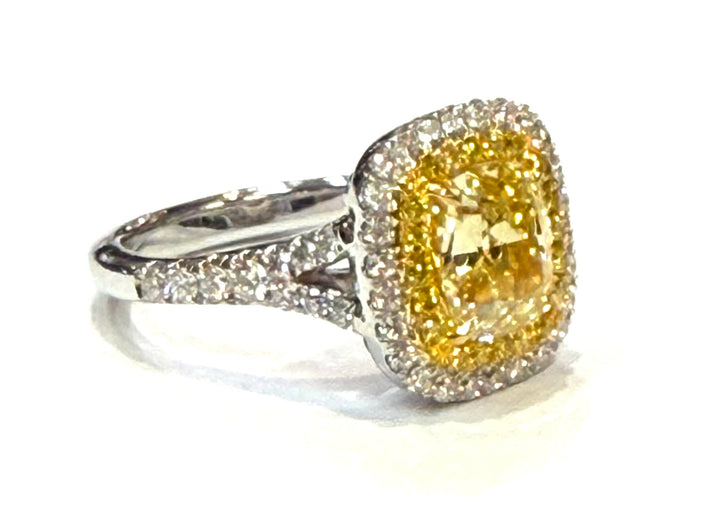 Fancy Yellow & Colorless Diamond 18K White Gold Ring