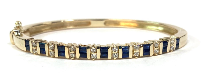 Sapphire Diamond 14K Yellow Gold Bangle Bracelet