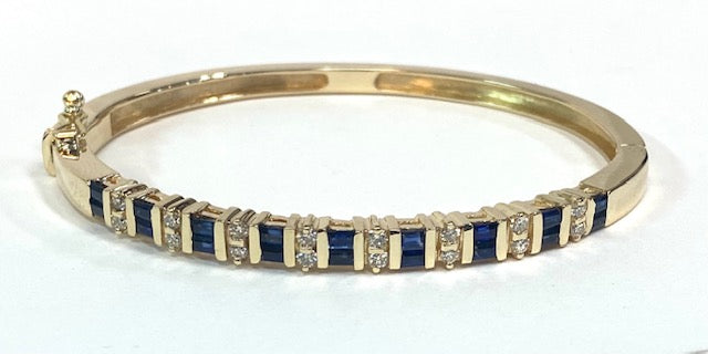 Sapphire Diamond 14K Yellow Gold Bangle Bracelet