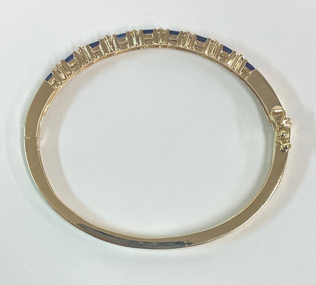 Sapphire Diamond 14K Yellow Gold Bangle Bracelet