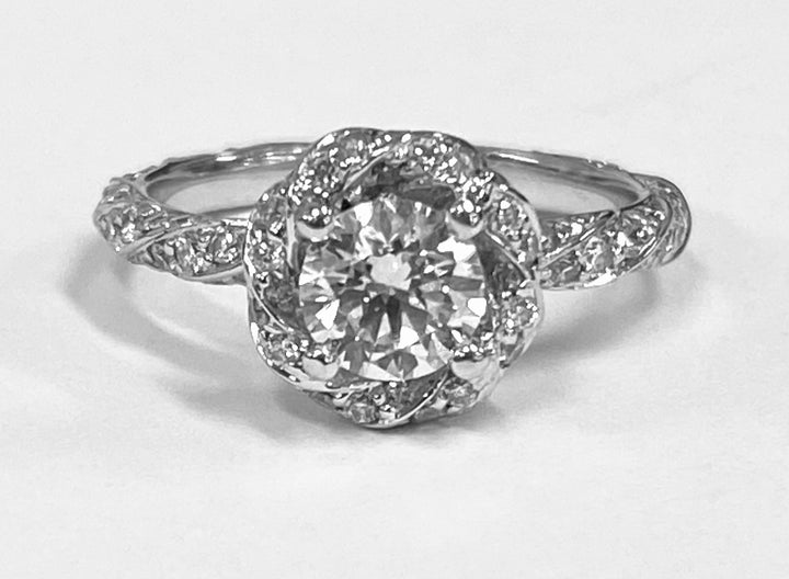 .60 Carat VVS2 F RBC Diamond GIA Platinum Swirl Halo Ring