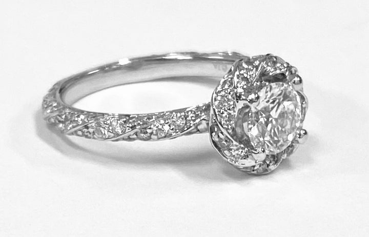 .60 Carat VVS2 F RBC Diamond GIA Platinum Swirl Halo Ring