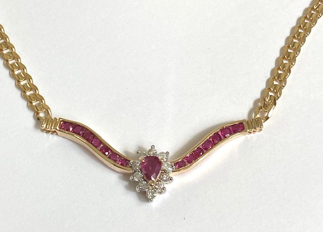 Ruby Diamond 14K Yellow Gold Pendant Necklace