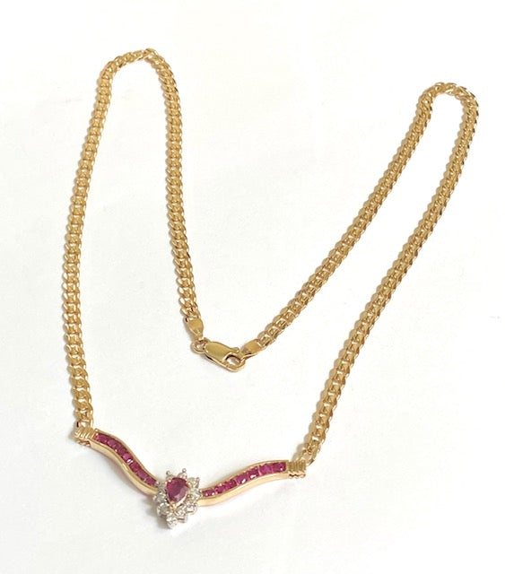 Ruby Diamond 14K Yellow Gold Pendant Necklace