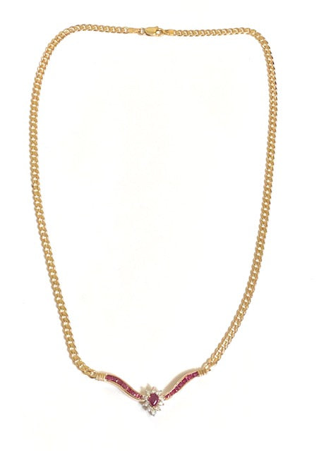 Ruby Diamond 14K Yellow Gold Pendant Necklace