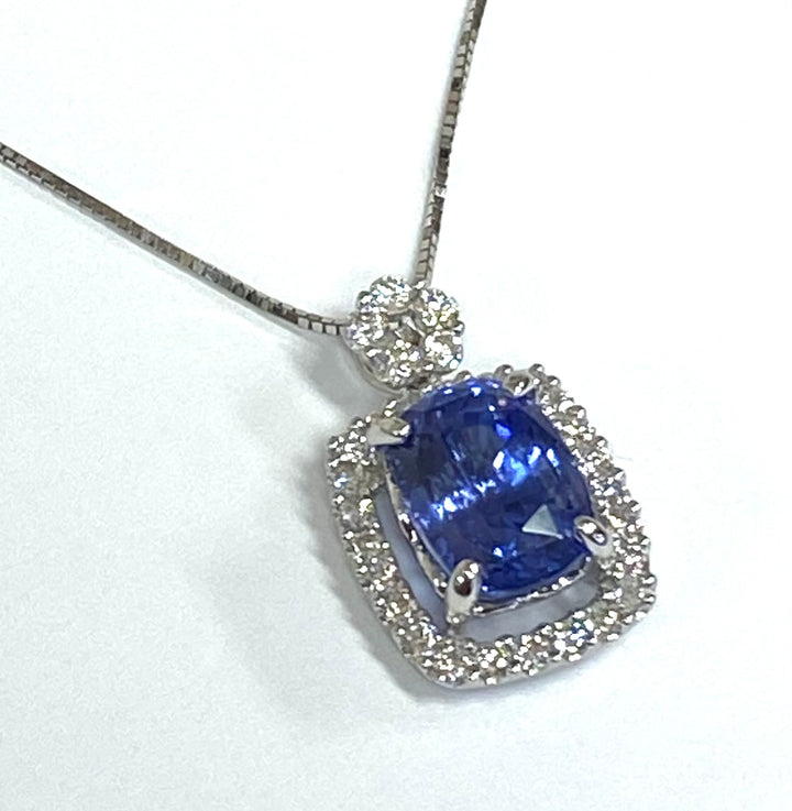 Tanzanite Diamond 14K White Gold Pendant & Chain
