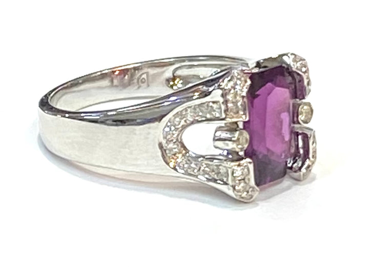 Rhodolite Garnet Diamond 14K White Gold Ring