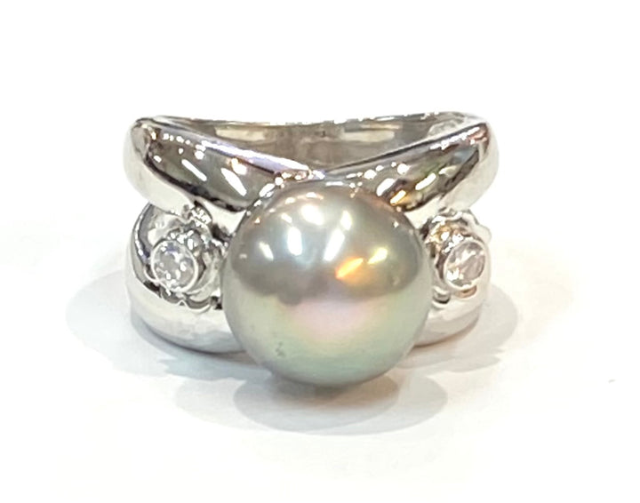South Sea Grayish Black Pearl Diamond 14K White Gold Ring