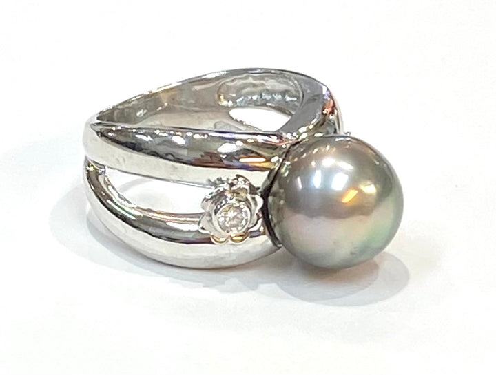 South Sea Grayish Black Pearl Diamond 14K White Gold Ring