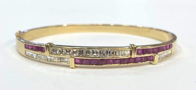 Ruby Diamond 18K Yellow Gold Bangle Bracelet