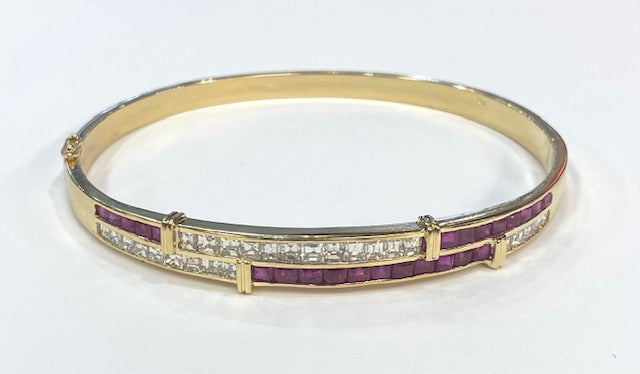 Ruby Diamond 18K Yellow Gold Bangle Bracelet