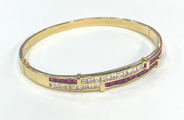 Ruby Diamond 18K Yellow Gold Bangle Bracelet