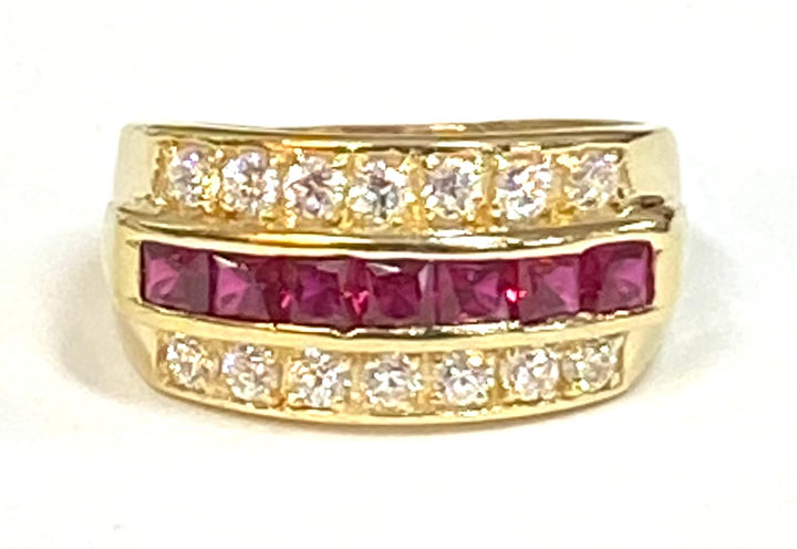 Ruby Diamond 14K Yellow Gold Band Ring