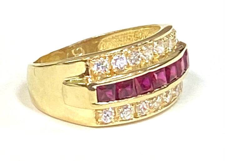 Ruby Diamond 14K Yellow Gold Band Ring