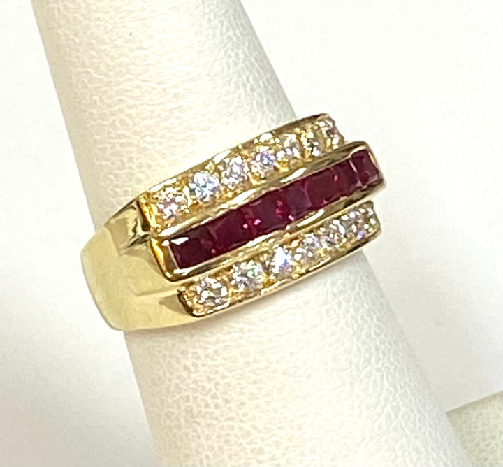 Ruby Diamond 14K Yellow Gold Band Ring