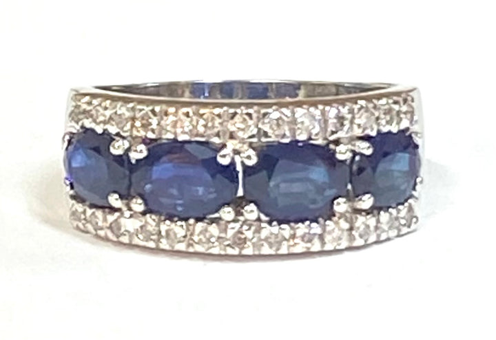 Sapphire Diamond 14K White Gold Band Ring
