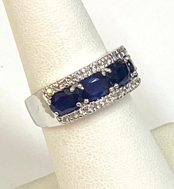 Sapphire Diamond 14K White Gold Band Ring