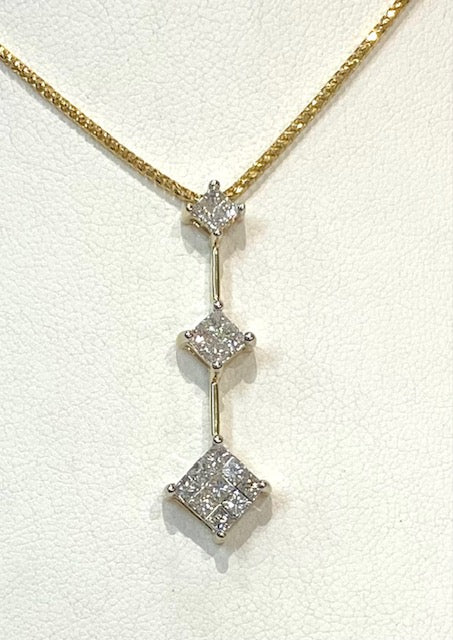 Princess Cut Diamond 14K Yellow Gold Pendant & Chain