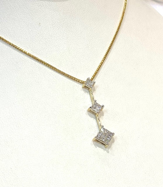 Princess Cut Diamond 14K Yellow Gold Pendant & Chain
