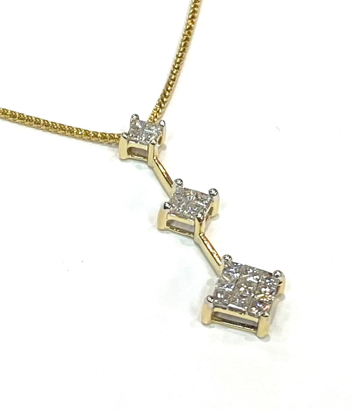 Princess Cut Diamond 14K Yellow Gold Pendant & Chain
