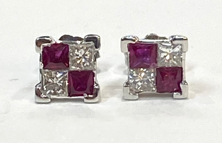 Ruby Diamond 14K White Gold Stud Earrings