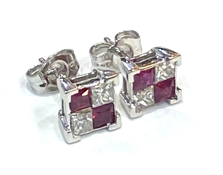 Ruby Diamond 14K White Gold Stud Earrings