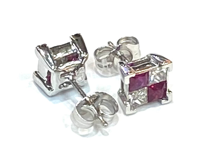 Ruby Diamond 14K White Gold Stud Earrings
