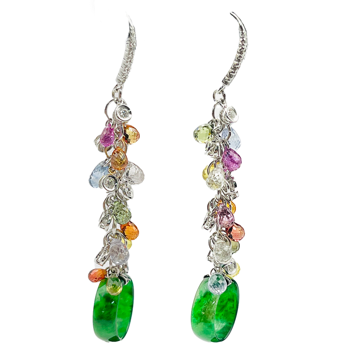 Jade Multi Gemstone 14K White Gold Drop Earrings