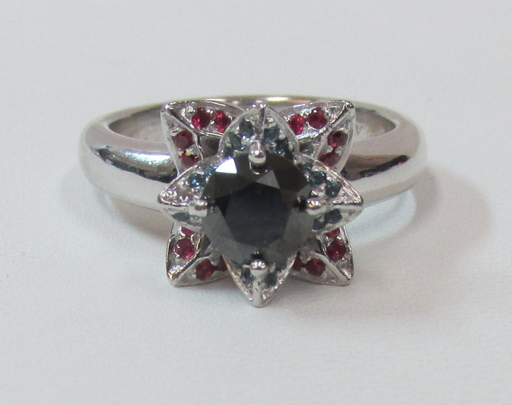 Lady’s Black Diamond Ruby Floral Design Ring