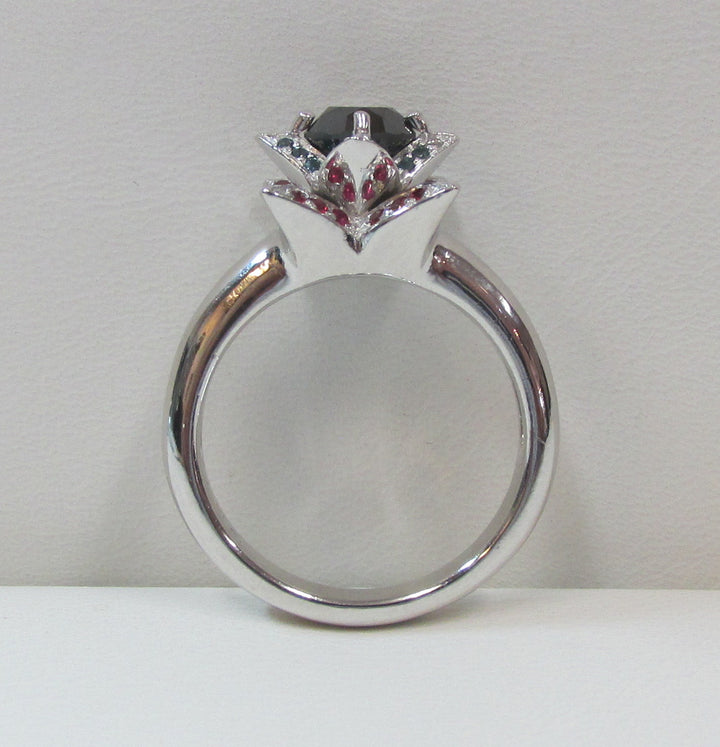 Lady’s Black Diamond Ruby Floral Design Ring