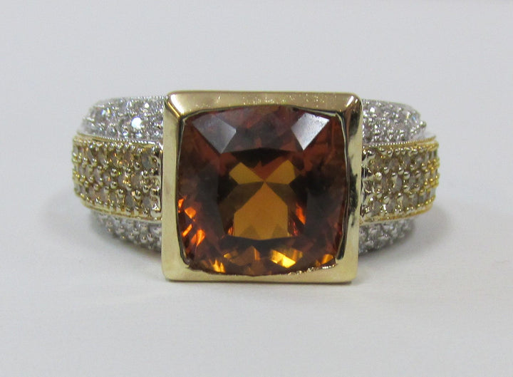 Lady’s Citrine Diamond 14K Yellow Gold & White Gold Ring