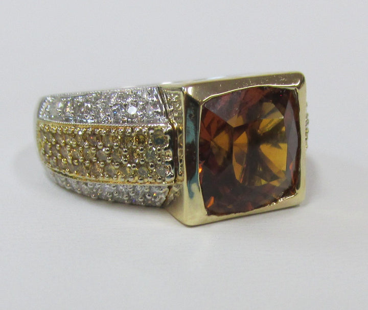 Lady’s Citrine Diamond 14K Yellow Gold & White Gold Ring