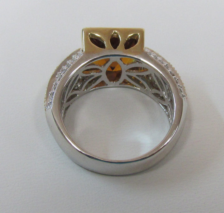 Lady’s Citrine Diamond 14K Yellow Gold & White Gold Ring