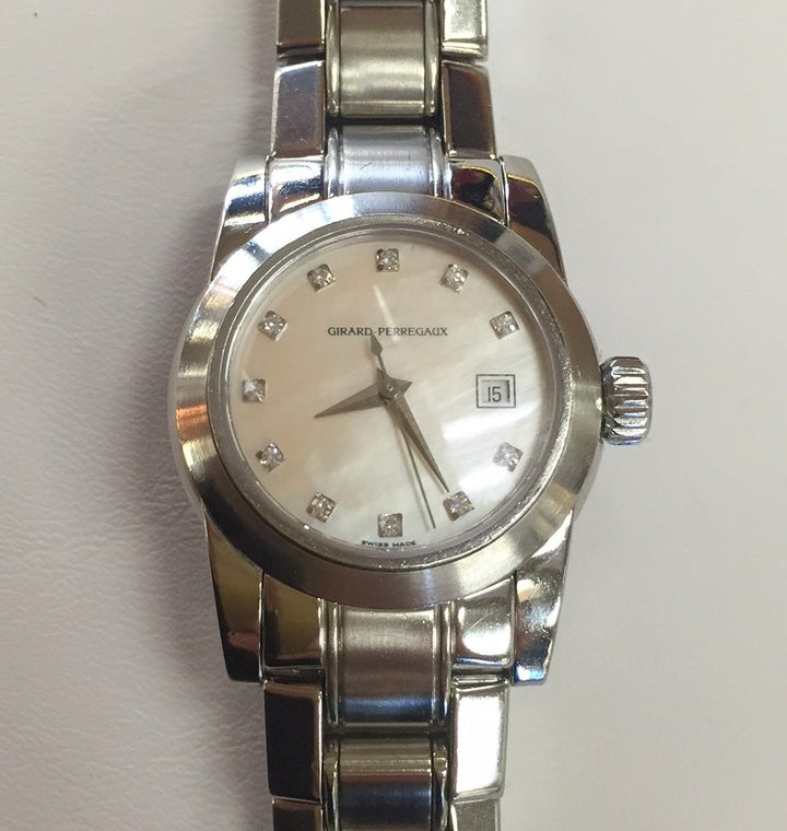 Lady’s Girard Perregaux Mother of Pearl Diamond Dial Sterling Silver Wristwatch