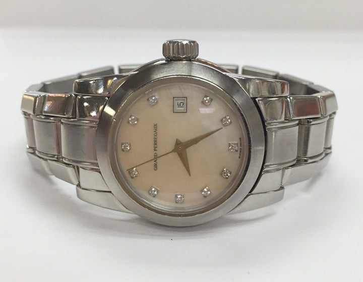 Lady’s Girard Perregaux Mother of Pearl Diamond Dial Sterling Silver Wristwatch