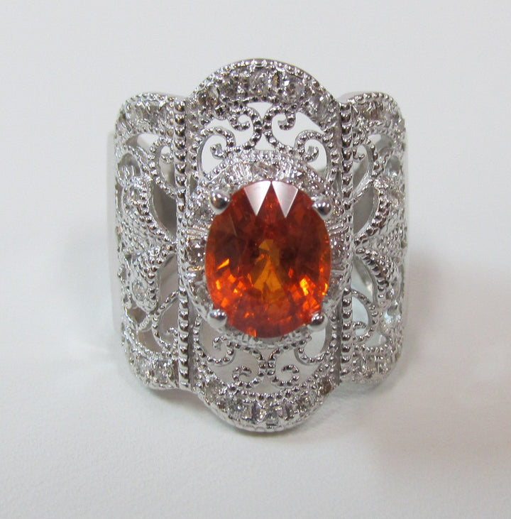 Lady’s Spessartite Garnet Diamond 14K White Gold Ring