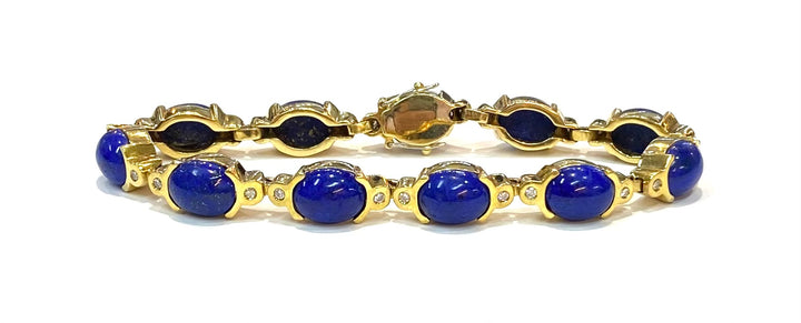 Lapis Lazuli Diamond 18k Yellow Gold Bracelet