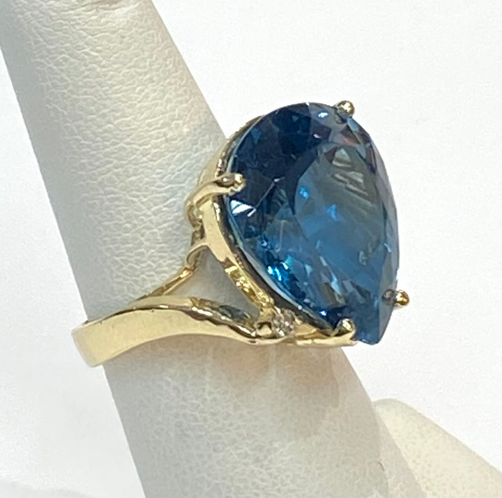 London Blue Topaz Diamond 14K Yellow Gold Ring