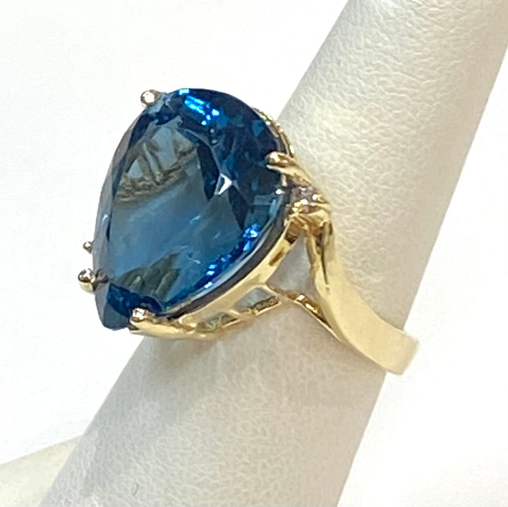 London Blue Topaz Diamond 14K Yellow Gold Ring