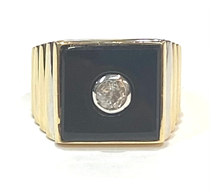 Men’s Onyx Diamond 14K Yellow Gold Ring