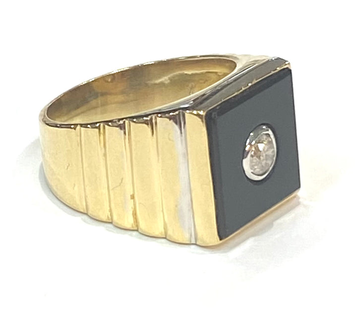 Men’s Onyx Diamond 14K Yellow Gold Ring